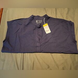 FIGS Navy Rafaela  Mandarin Collar Scrub Top